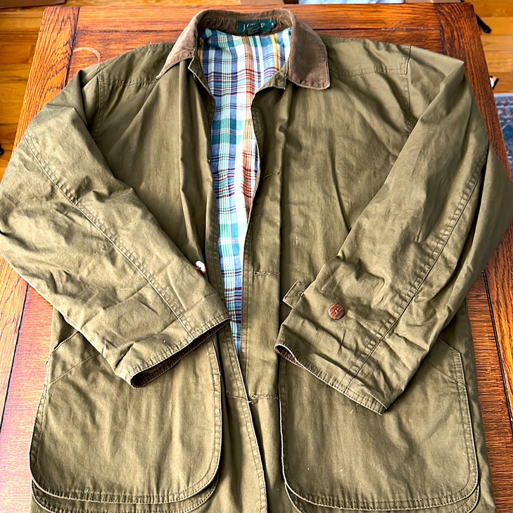 Men’s J.Crew olive green field coat jacket size yes